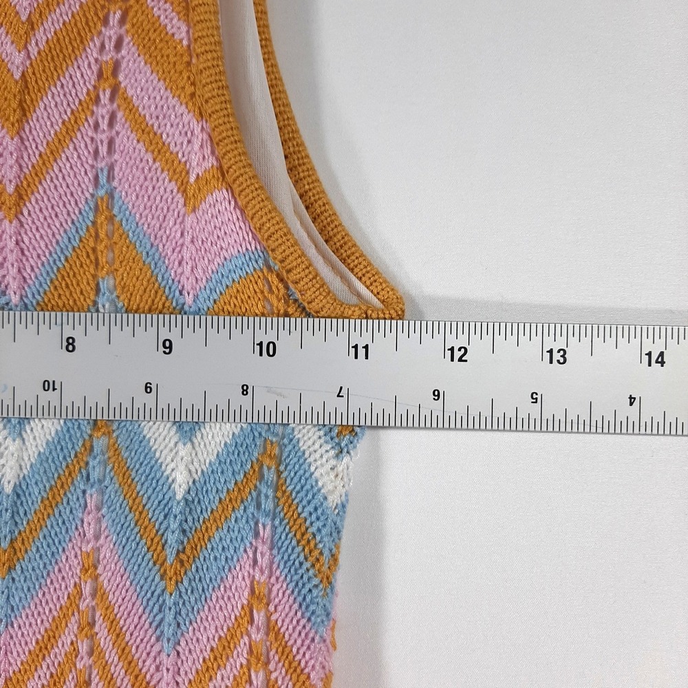 Petal + Pup Chevron Knit Sleeveless Maxi Dress Pink Yellow Blue US 0 Boho - Picture 4 of 10
